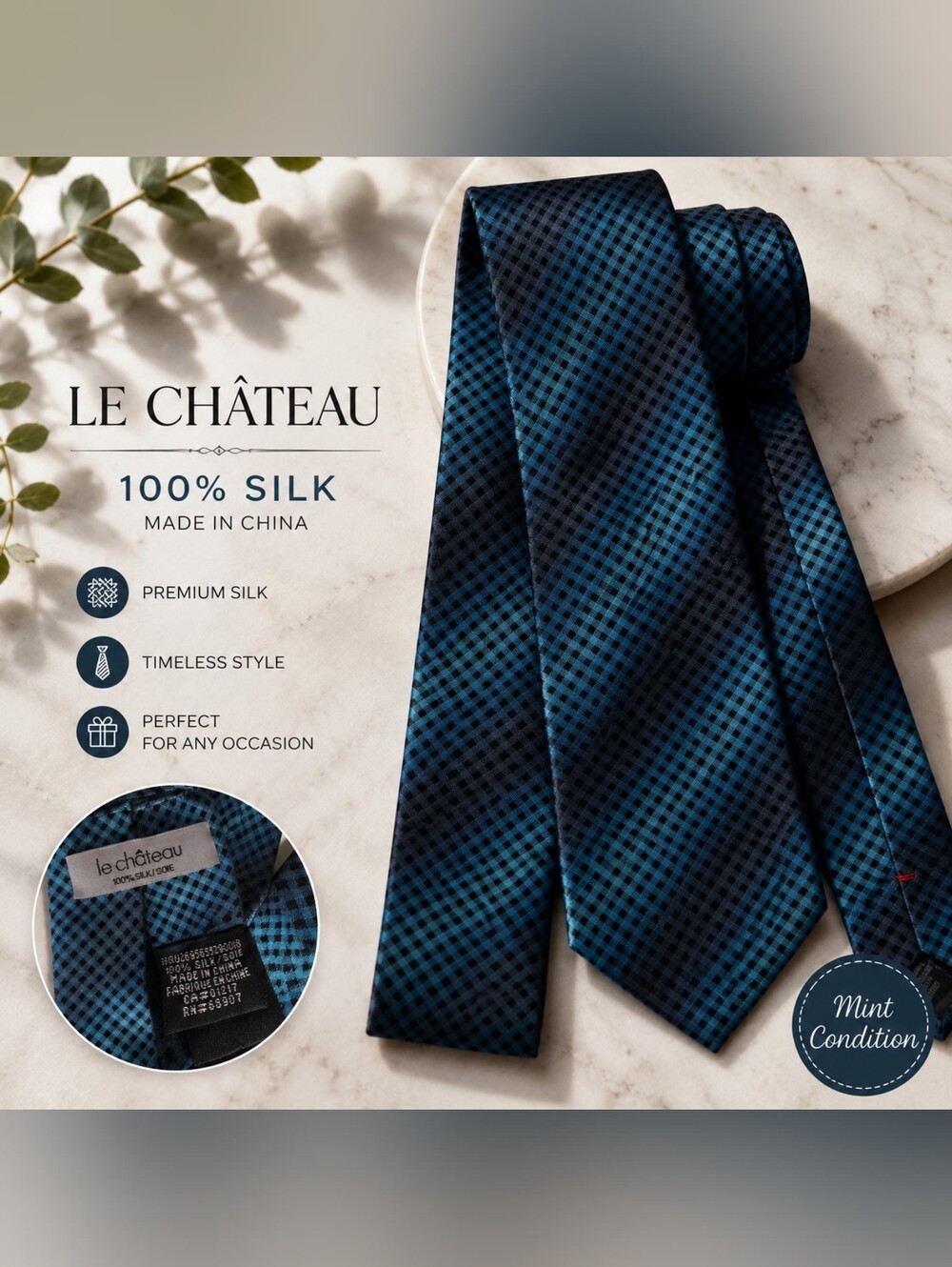 le château Blue and Black Silk Tie